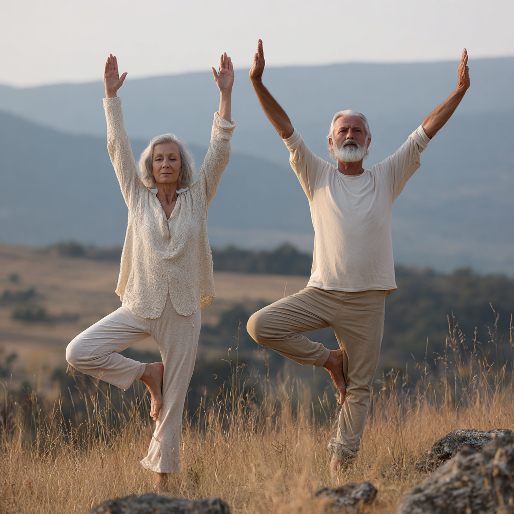 Serene middle-aged Ukrainian woman in meditation pose with closed eyes, demonstrating peaceful breathing technique with gentle smile